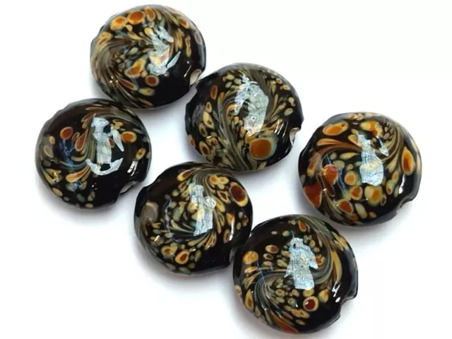 10pcs handmade Lampwork glass Oblate beads black phoenix tail 10mm*18mm