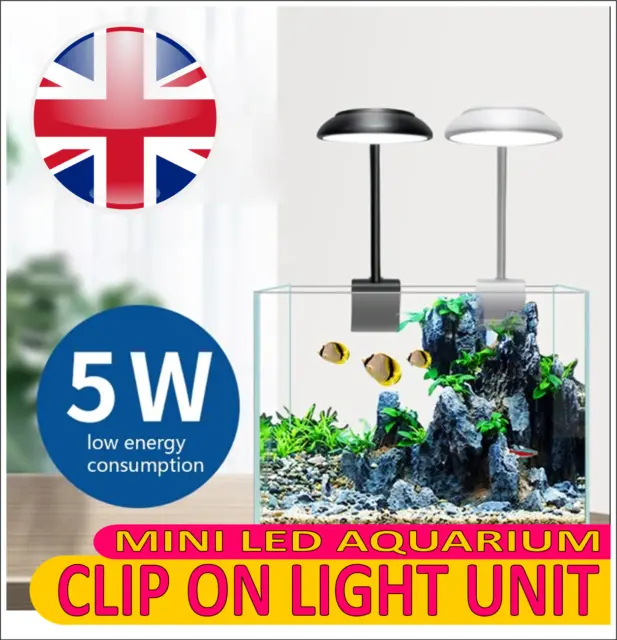 USB 5w LED AQUARIUM CLIP ON LED LIGHT UNIT BLUE & WHITE LED FISH TANK MINI LIGHT