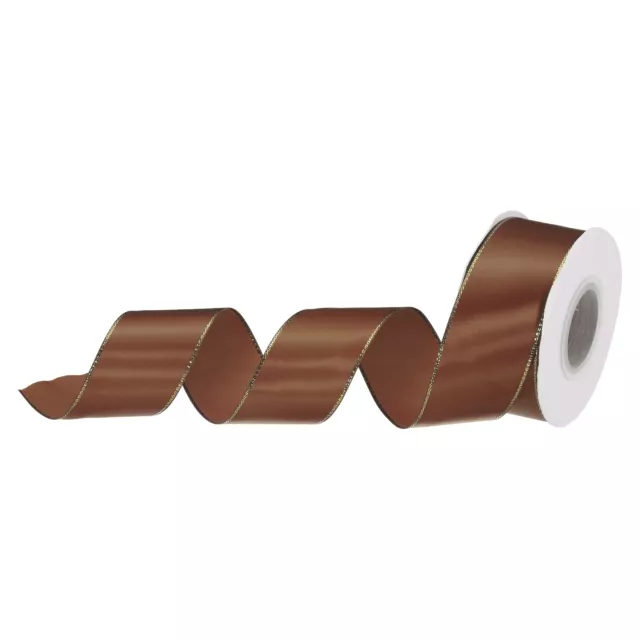 1 1/2" 25 Yard Wide Satin Ribbon with Gold Edges Grosgrain Ribbon, Brown