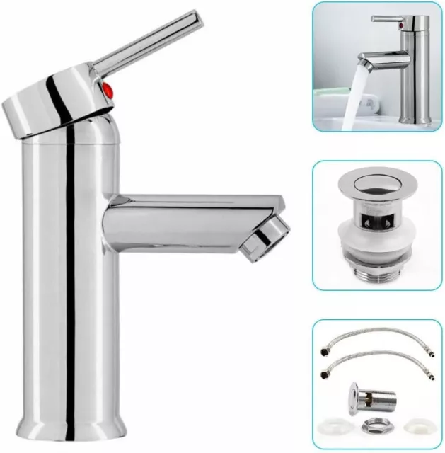 Modern Waterfall Bathroom Tap Basin Sink Mono Mixer Chrome Mono Faucet & Waste