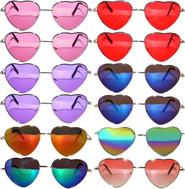 12 Pairs Heart Shape Sunglasses Lot Wholesale  Metal Frame Colored Lens Bulk