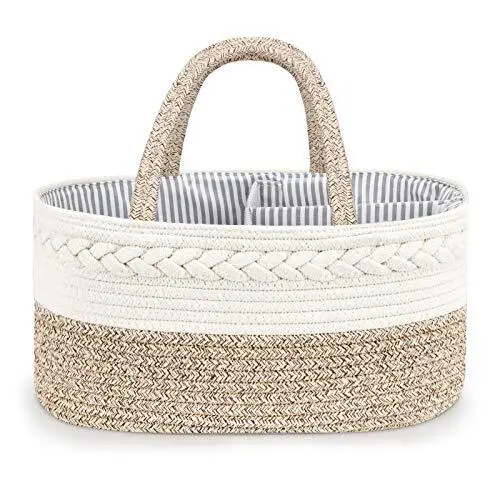 Baby Diaper Caddy Organizer Stylish Cotton Rope Baby Basket Nursery Storage Orga