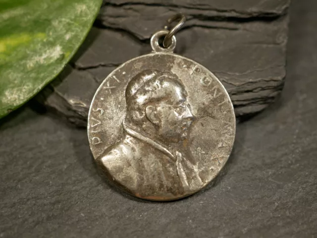 Pilger Medaille Pius XI Pont. Max. Portrait  Anhänger Wallfahrt 1933 1934