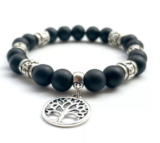 8mm obsidian Bracelet Spirituality men Buddhism Chakas pray Bead 7.5inches Bless