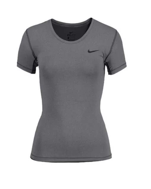 Nike Pro Cool S Gray Pullover Gray Logo Short Sleeve Train Gym Active Top