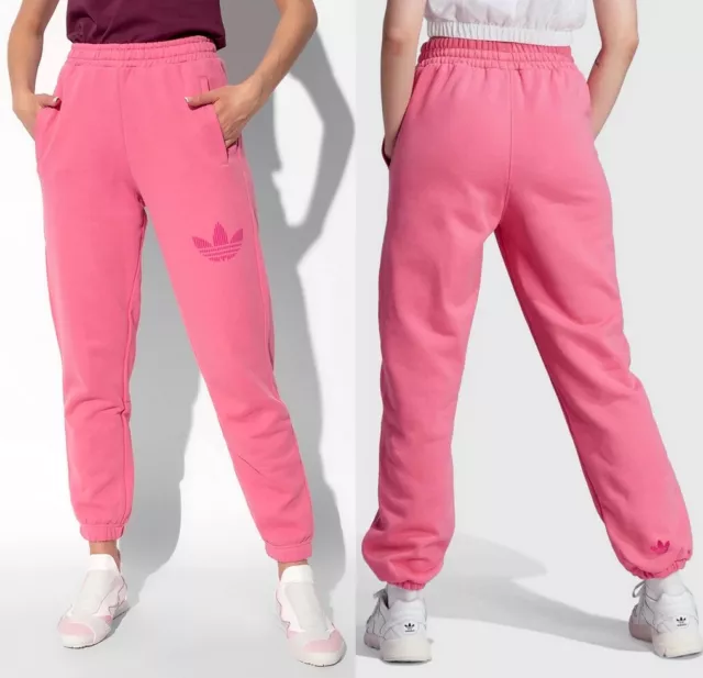 Adidas Damen Jogginghose High Rise Waist Trefoil Cuffed Sweat Hose Top rosa pink