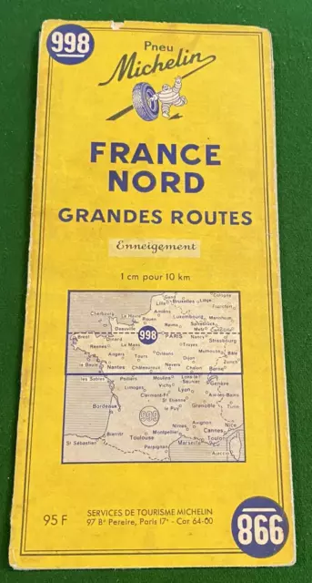 Carte routière MICHELIN N° 998  FRANCE NORD Enneigement  - 1956 - Manque dos
