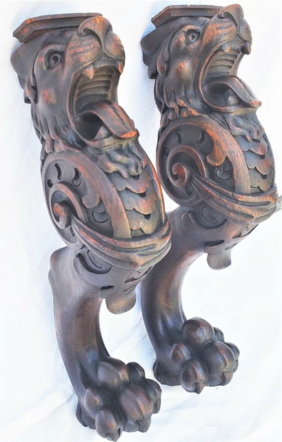 2 Oak Lion / Dragon / Griffin Legs Horner Era Parts Architectural Salvage