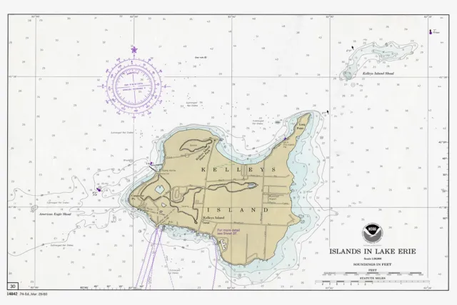 1980 Nautical Map of Kelleys Island Lake Erie