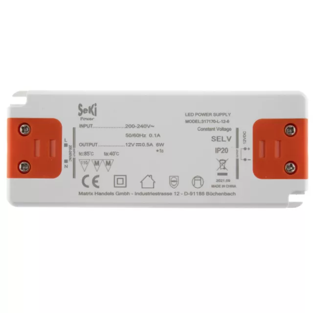 12V mini Slim Line LED Netzteil / Trafo 6W 0,5A MM TÜV Snappy