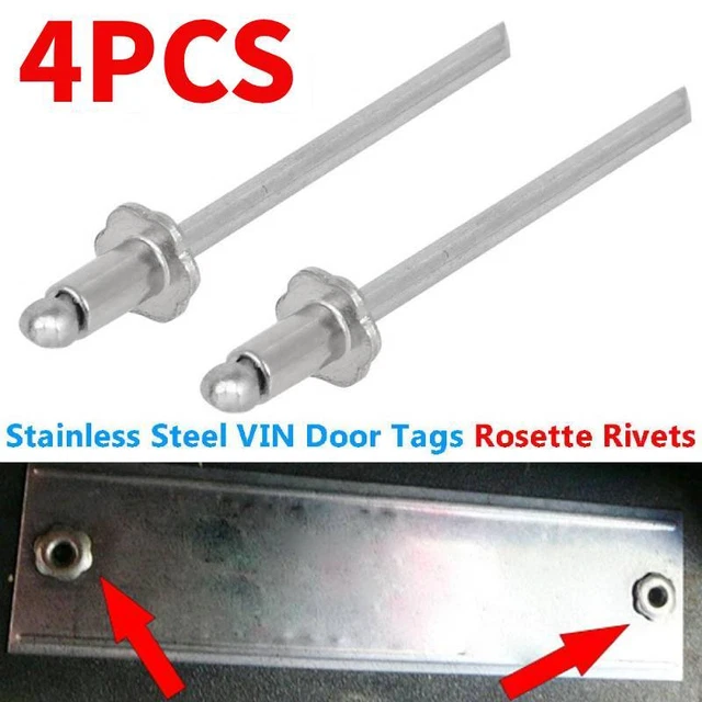 4pcs For Chrysler GM Ford AMC Cars Stainless Steel Rosette Rivets VIN Door Tag
