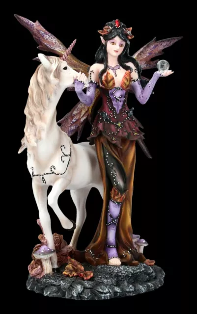 Figura Elfos Con Unicornio - El Otoño Viene - Fantasy Hada Caballo Deco Estatua