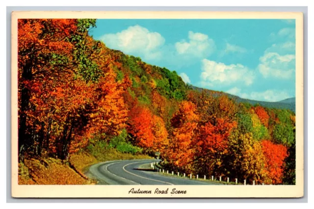 Greetings from Mackinaw City MI Michigan Autumn Road Scene Postcard Posted 1965