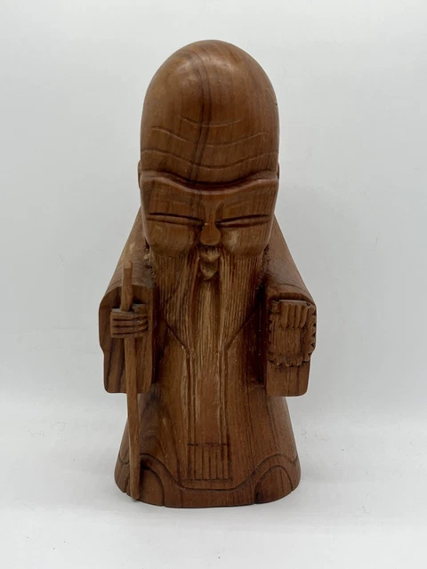 Vintage SIGNED Chinese / Asian Wood Statue God Of Longevity Shouxing Shou Lao