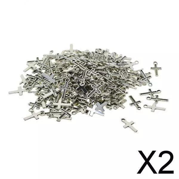2X 200 Stk Tibetischen Silber Kreuz Form Charms Anhänger Für DIY Schmuck
