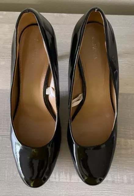 Merona Women's Size 10 High Heel Black Faux Patent Leather Round Toe Pumps