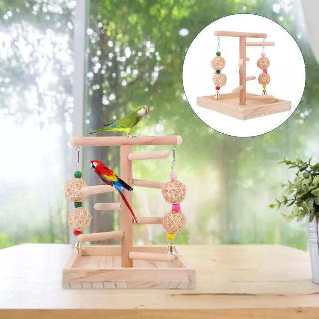 Parrot Perch Stand Rod with Balls Swing Toy Standing Natural Wood