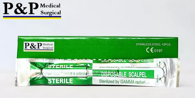Disposable Scalpels Sterile Size 11 Plastic Handle & Metric Line Box of 20