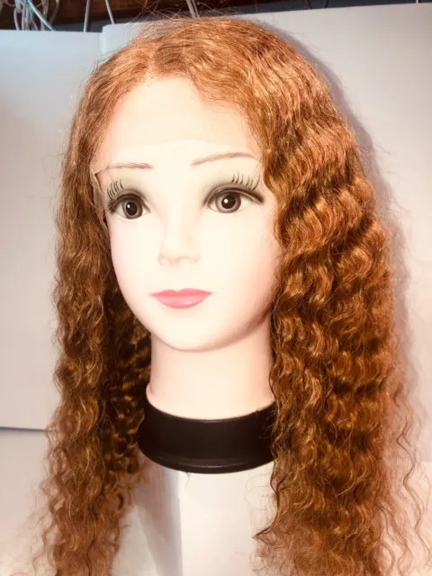 'BLY' 100% Human Hair Wig 10a Light Brewn/Honey Blonde #27 Deep Wave Long Lace