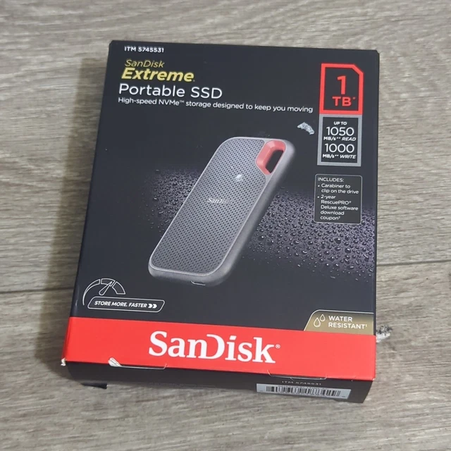 SANDISK NVME EXTREME Portable 1TB External Solid State Drive USB 3.2