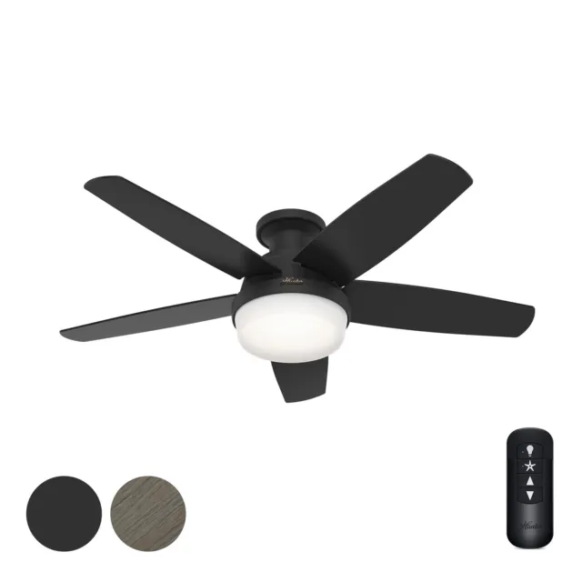 Hunter Fan 48 inch Low Profile Matte Black Indoor Ceiling Fan w Light and Remote