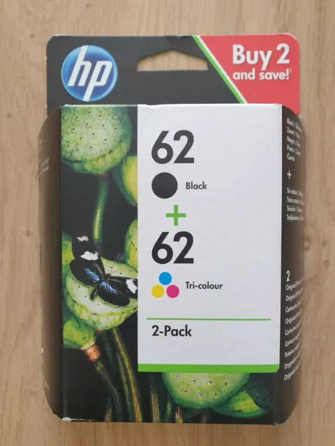 HP 62 - Pack 2 Cartouches d'Encre Noire et 3 Couleurs Authentiques Neuves 09/25