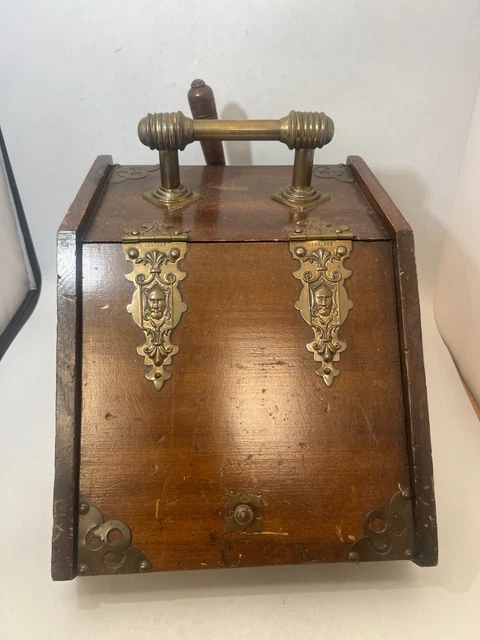 Antique Victorian Solid Wooden Brass Coal Scuttle With Brass Hardware LARGE #RA