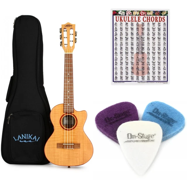Lanikai FM-5CET Flame Maple Ukulele with Cutaway & Electronics Essentials Bundle