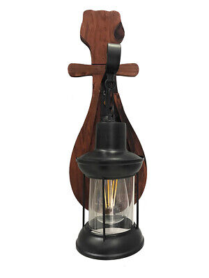Applique lanterna a parete in legno stile vintage e27 lampada industriale