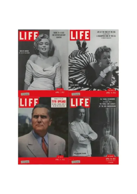 Life Magazine Lot of 4 Full Month April 1952 7, 14, 21, 28 Marilyn Monroe