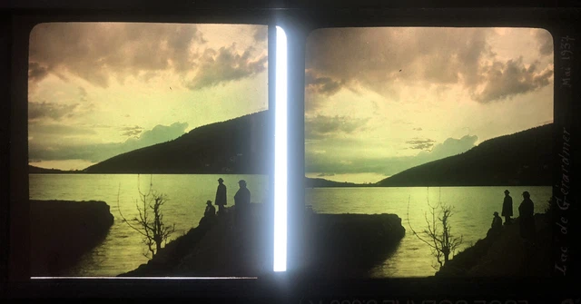 VOSGES LAC DE GERARDMER 1937 AUTOCHROME GLASS PLATE LIGHT 9x18 STEREO
