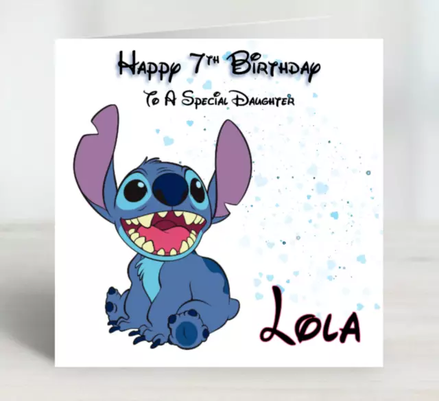 Personalised Birthday Card Lilo and Stitch Childrens Boys Girls Son Daughter