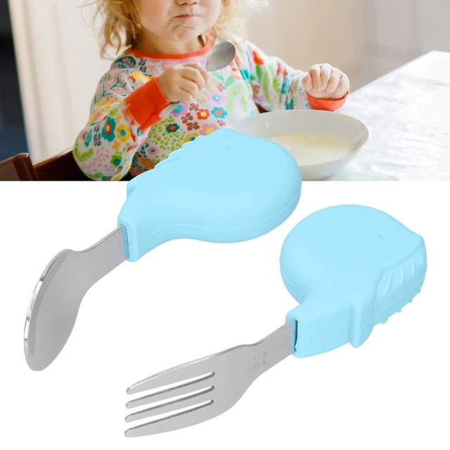(Ballena Azul) Juego de Utensilios de Entrenamiento para Niños Pequeños Vivid Colos Acero Inoxidable Seguro No