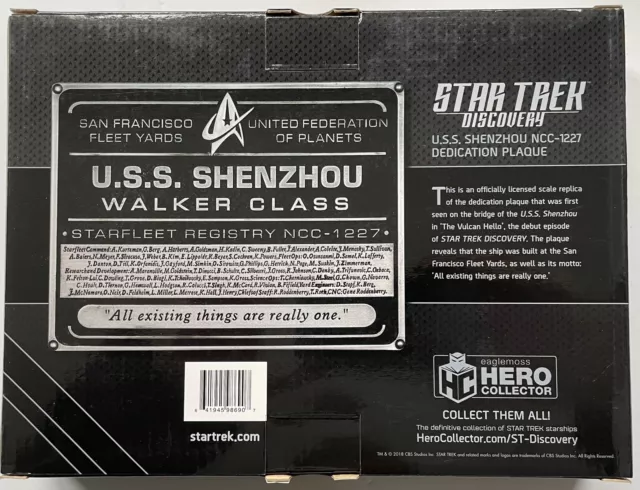 STAR TREK DISCOVERY U.S.S. SHENZHOU NCC-1227 DEDICATION PLAQUE Eaglemoss NEW