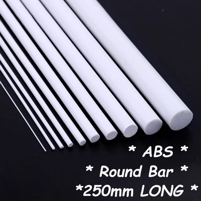 10x ABS Styrene Plastc Round Bar Rod Da 6mm Length 9.8" 250mm Whte