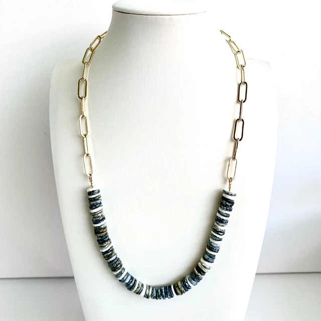 Natural Shell 18K Gold Filled Chain Necklace 18" Paper Clip Chain Shell Jewelry