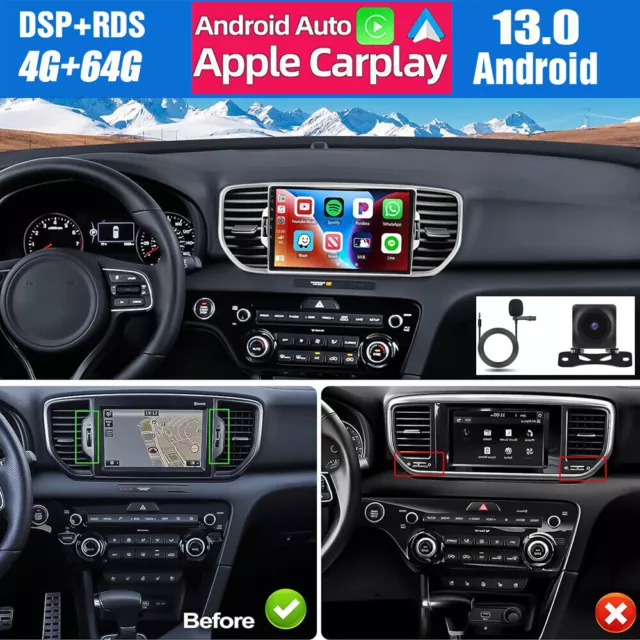 4+64G For 2016 KIA Sportage KX5 Car Stereo Radio Android 13 Carplay GPS WIFI Cam