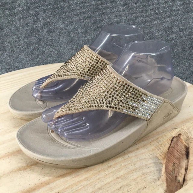 Fitflop Flipflop Womens 10 Beige Flare Sequined Thong Slip On Wedge Sandal 3