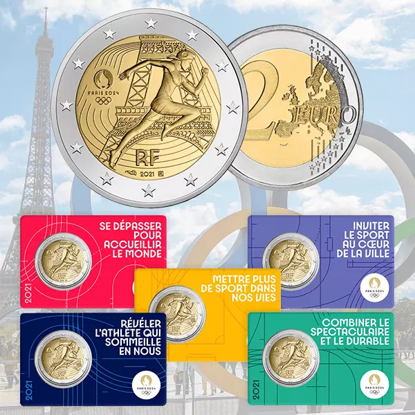 2 Euro Francia 2021 - Olimpiadi Parigi 2024 - Fdc Unc - Entra E Scegli Il Colore