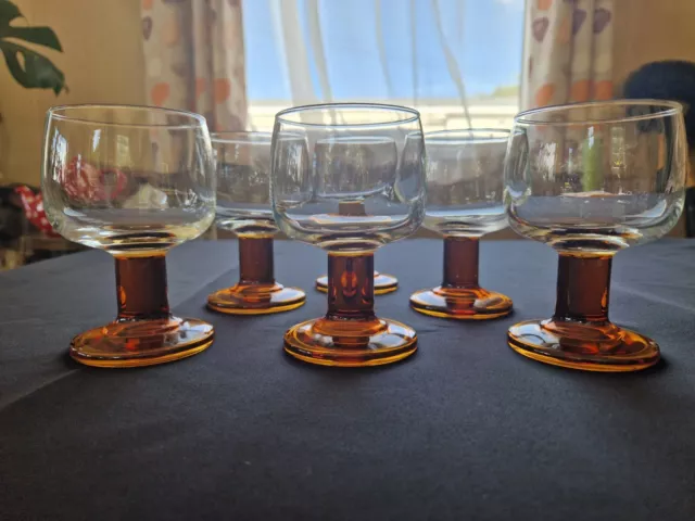 Set Of 6 Vintage Amber Stemmed French Port Wine Cocktail Glasses