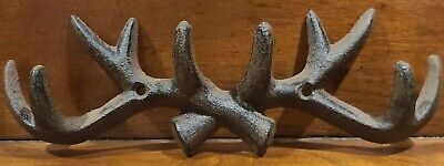 NEW! Vintage Style Rustic Metal Deer Antlers Wall Hooks Coat Rack Key Hook 10"