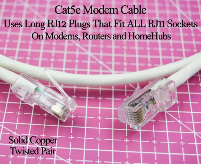 1.5M Cat5e Modem cable ADSL2 VDSL RJ12 Twisted Pair lead High speed Broadband BT