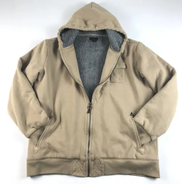 Oneill Mens Large Thick Heavy Sweatshirt Jacket Beige Full Zip Sherpa Lined