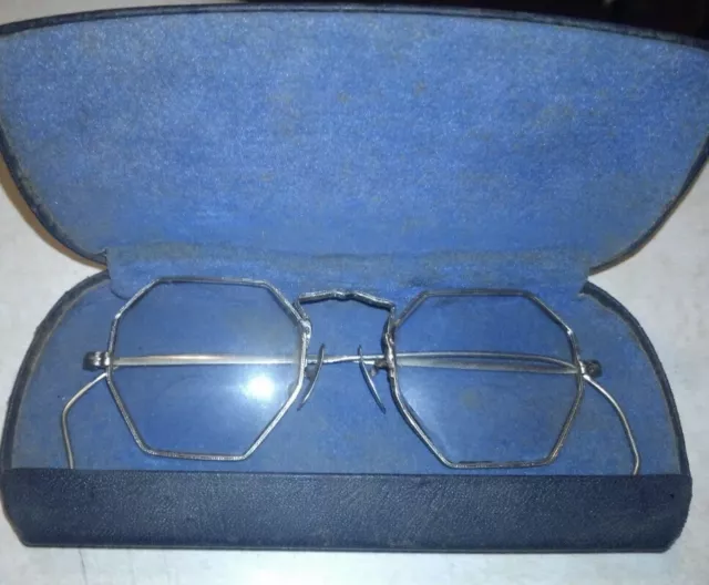 Optical Octagon Eye Glasses W/ Case Vintage 12K Metal Frame Detailed Silver Tone