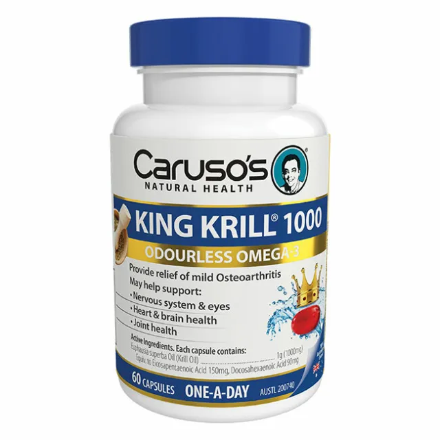 Caruso's King Krill 1000 60 Capsules Omega-3 Mild Osteoarthritis Relief Carusos