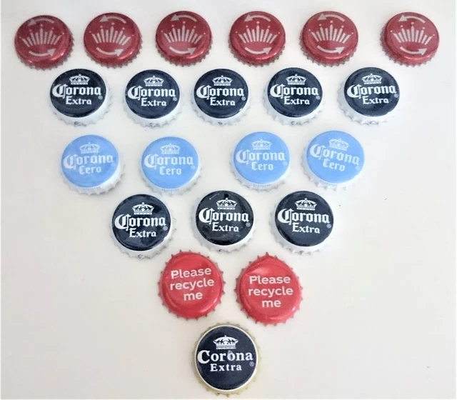 21x Tapas de Botella Budweiser Twist Corona Light Taps Cerveza UPCYCLE POR FAVOR RECÍCLAME