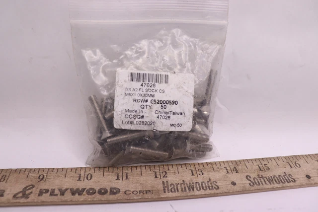 (50-Pk) Metric Coarse Hex 90-Deg. Flat Cap Screw M6-1.00 x 30mm 47026