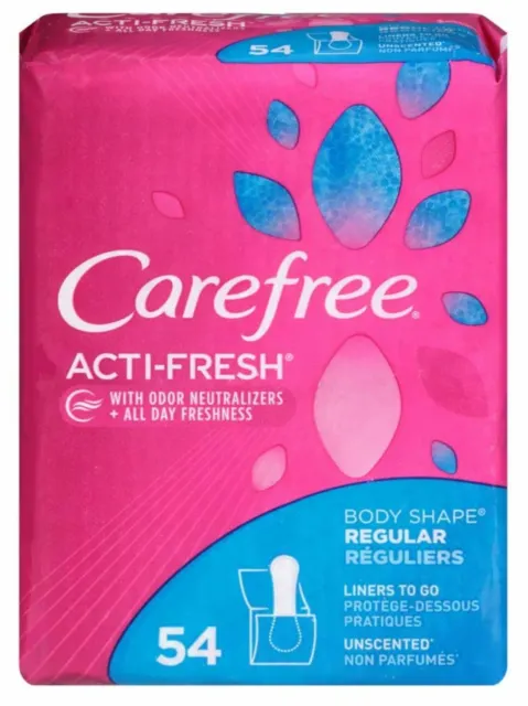 (4) Paquetes CAREFREE Acti-Fresh Forma Corporal Regular Para Ir Pantiliners Sin Perfume 54 3