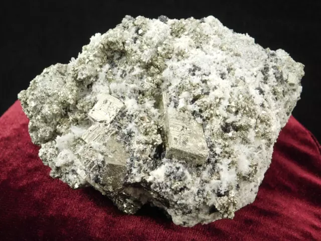 Big Pyrite Crystal CUBE Cluster with Druzy Quartz Crystals! Peru 487gr