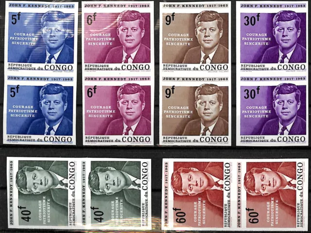 [ST154] Congo 1963 JF Kennedy good set very fine MNH imperf stamps in pairs